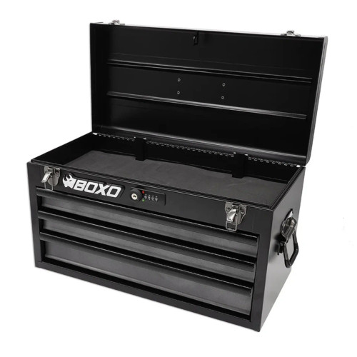 Boxo ECC20301L-SBK1 3-Drawer Hand Carry Tool Box: Black Body with Gray Drawers and Black Drawer Trim
