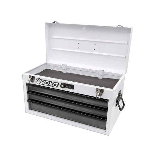 Boxo ECC20301L-GY1 3-Drawer Hand Carry Tool Box: White Body with Gray Drawers and Black Drawer Trim